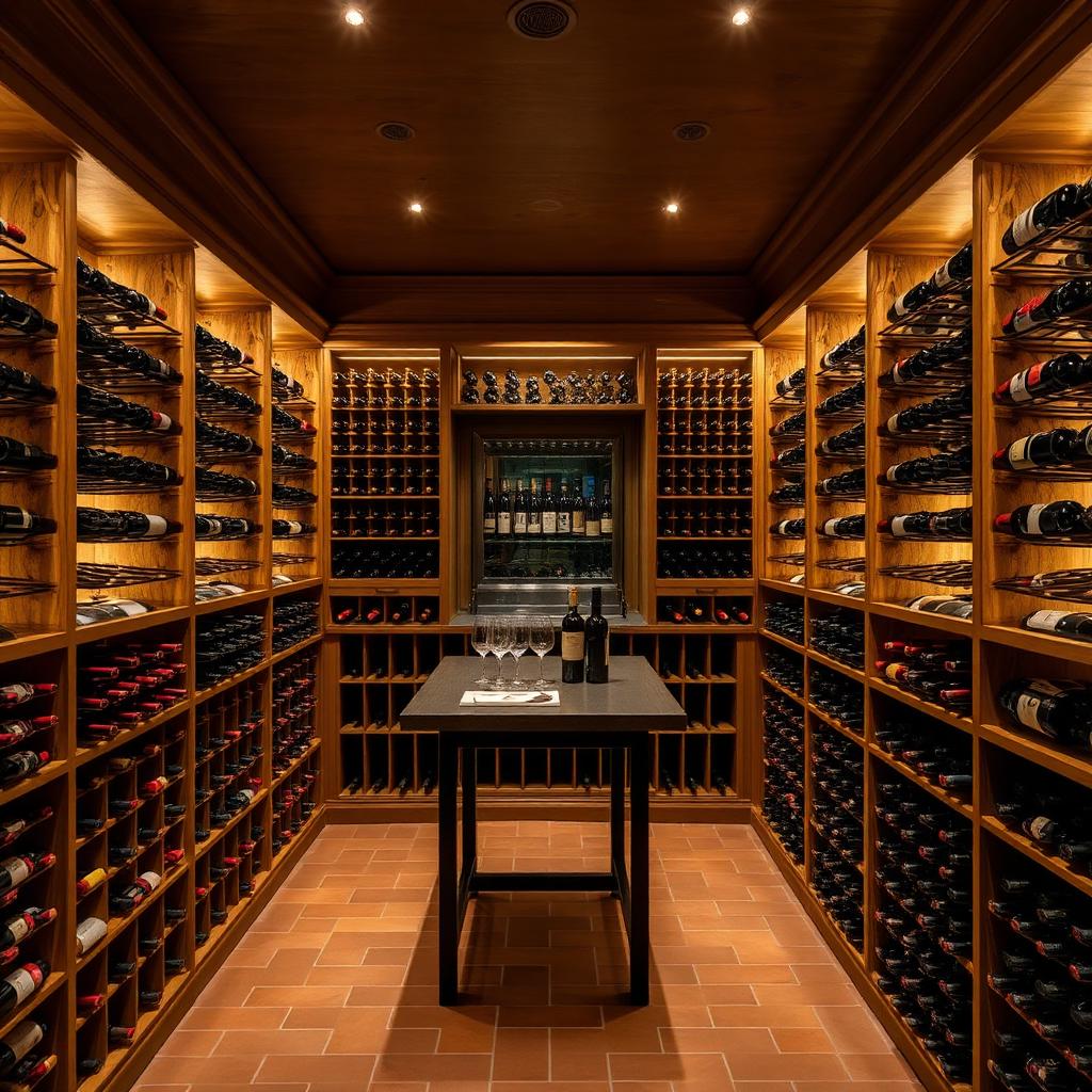 Temperature-controlled wine cellar with floor-to-ceiling oak racking — Full Basement Conversion & Cinema, Notting Hill W11