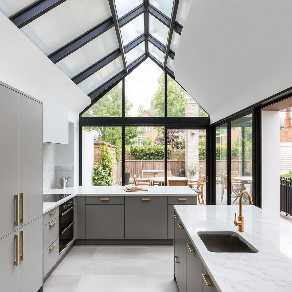 Kitchen interior beneath a walk-on structural glass rooflight — Contemporary Glass Box Extension, Chelsea SW10