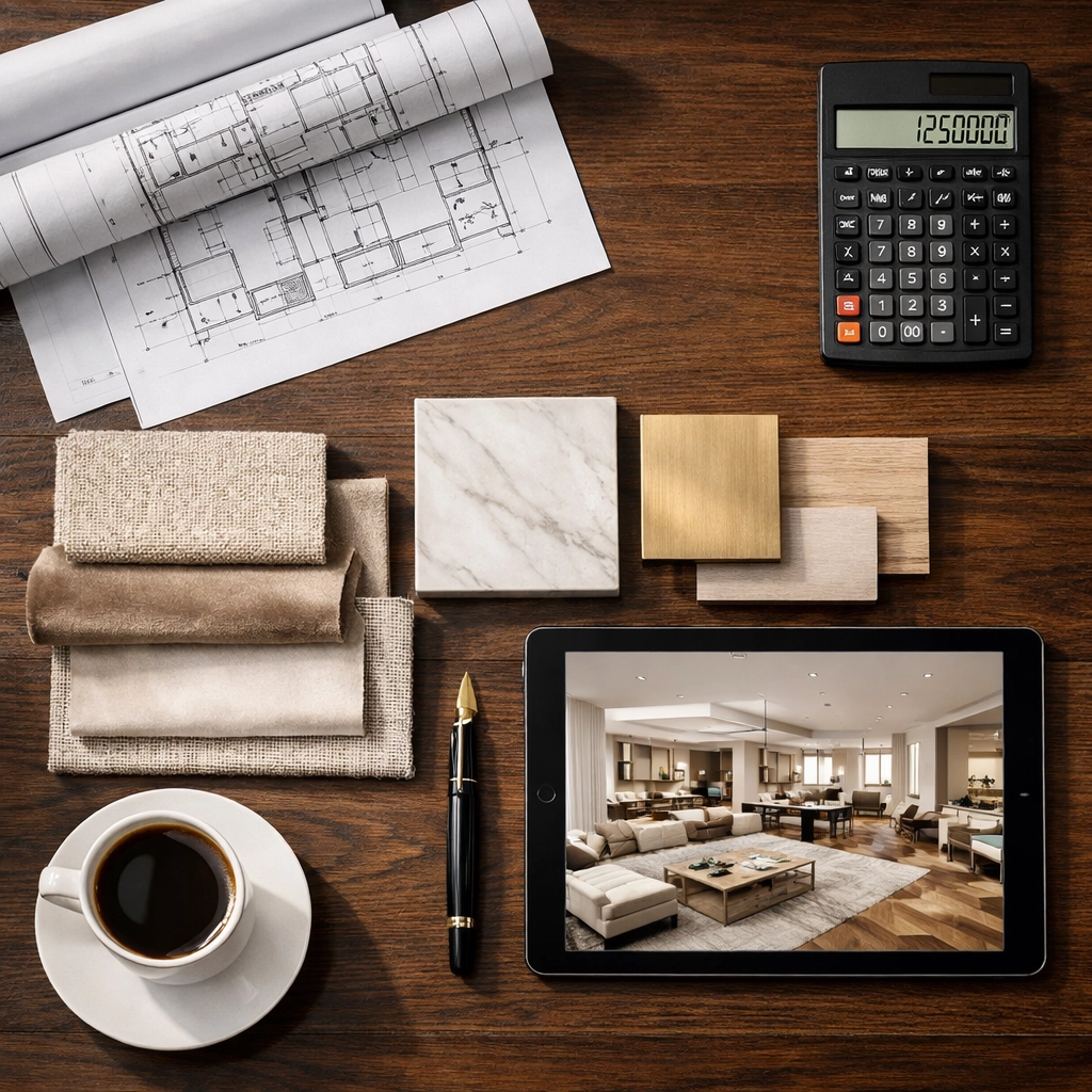 Luxury renovation planning materials and architectural drawings for Chelsea property project