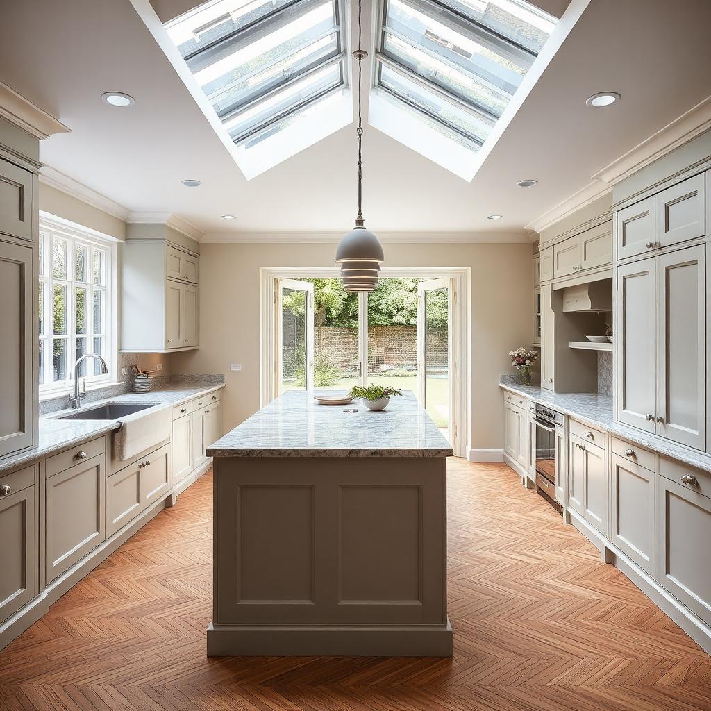 Side-return kitchen extension interior in a Victorian terrace with bespoke shaker kitchen — Side-Return Kitchen Extension, Holland Park W11