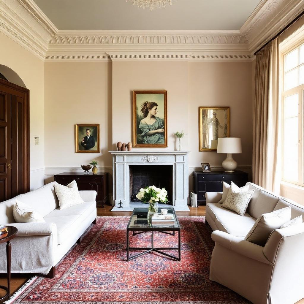 Elegant reception room with restored cornicing, marble fireplace and pale linen sofas — Whole-House Renovation & Reconfiguration, Knightsbridge SW7