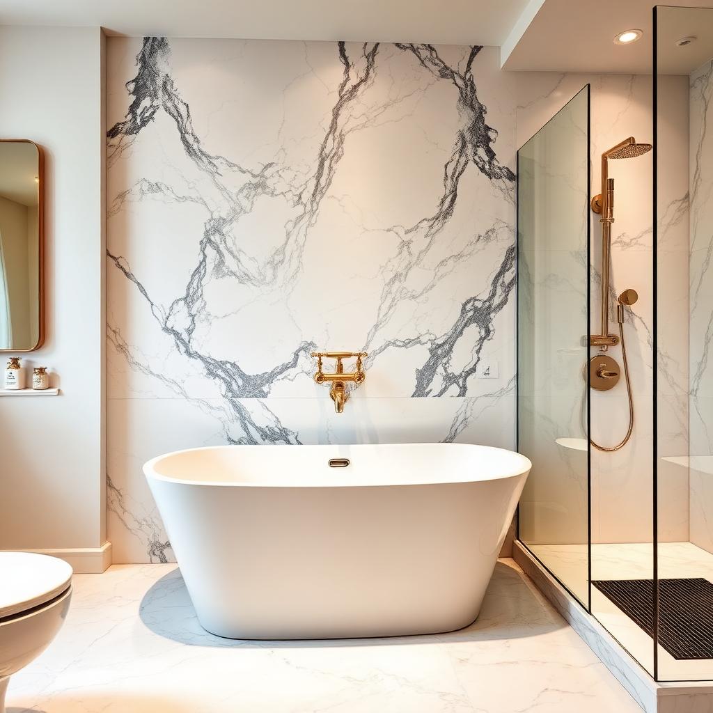 Book-matched Calacatta Viola marble principal bathroom in a mansion-block apartment — Principal Bathroom & Dressing Suite, Mayfair W1K