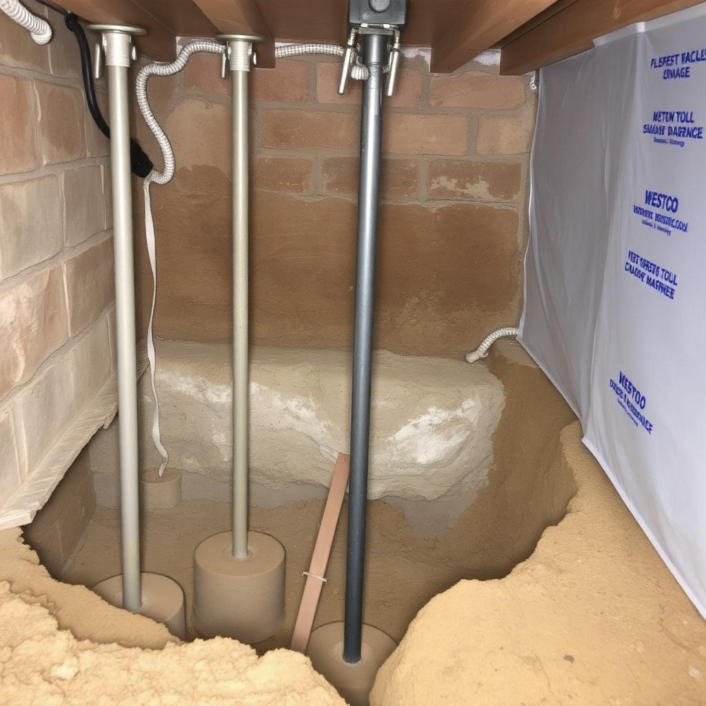 Basement underpinning in progress with steel props and cavity drainage membrane — Full Basement Conversion & Cinema, Notting Hill W11